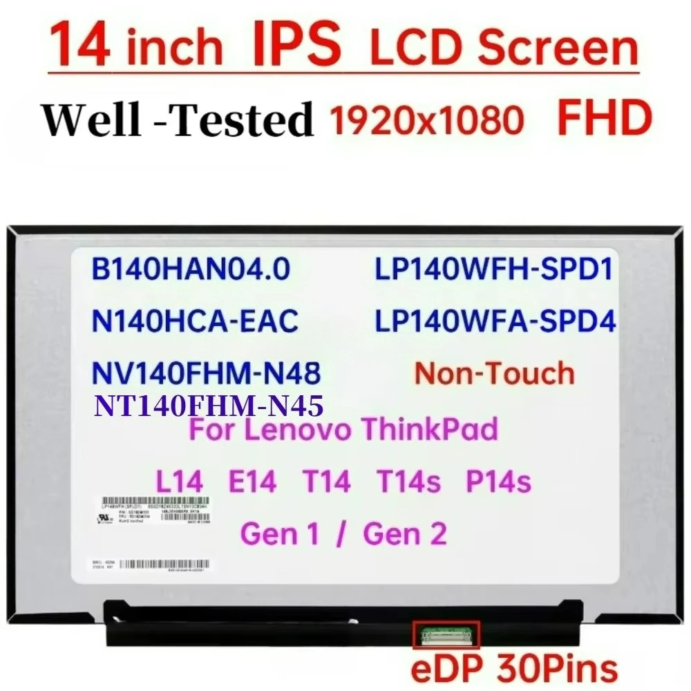 For Lenovo ThinkPad L14 E14 T14 T14s P14s Gen 1 Gen 2 FHD 30 Pins 14