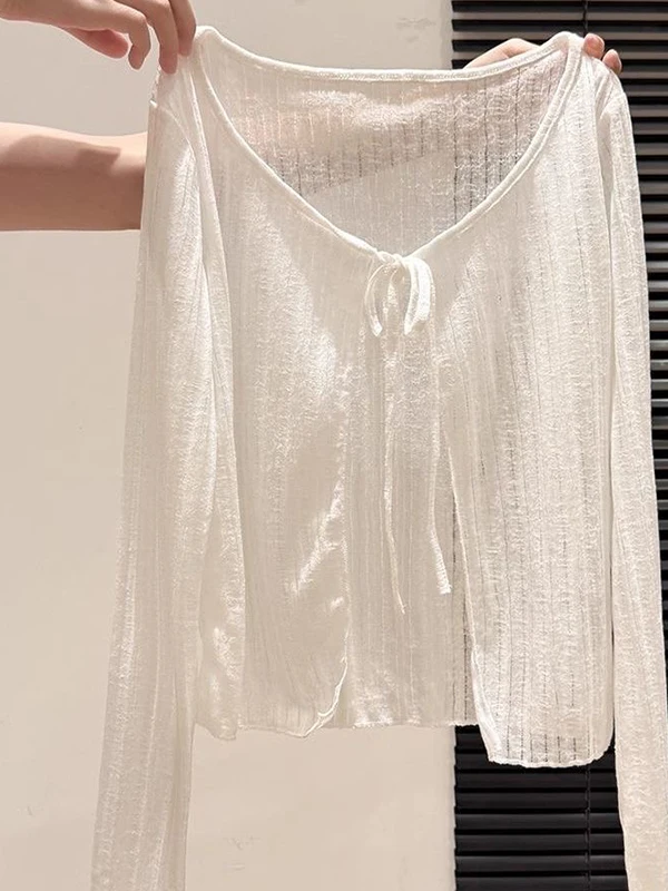 

Ice Silk Hollow out Sun Protection Cardigan Women's Summer New Lazy Style Loose Short Outerwear Knitted Air Conditioning Sweater