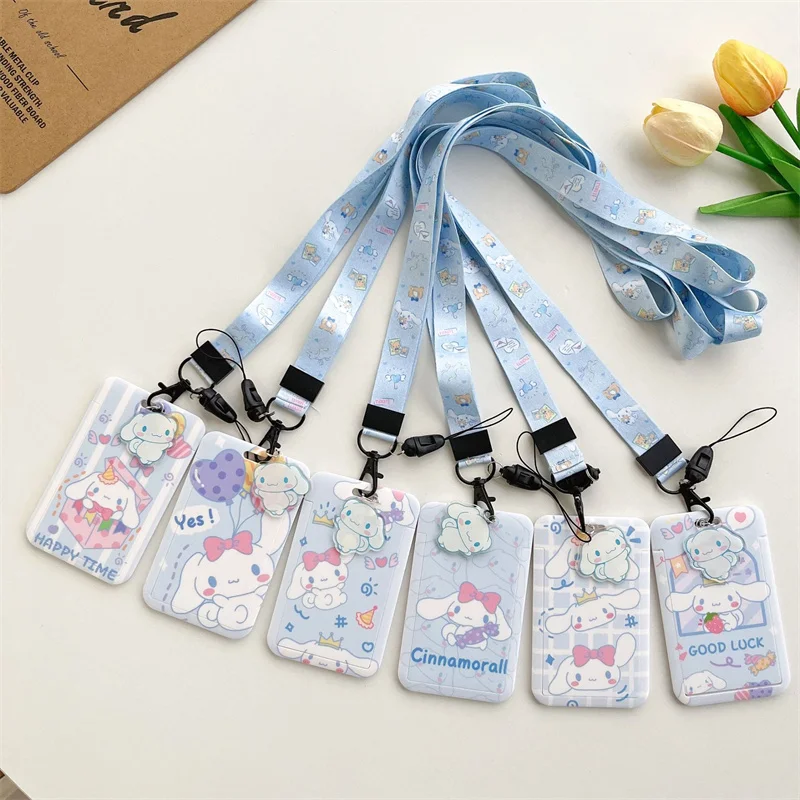 Original Sanrio PVC Anime Card Holder Cinnamoroll Lanyard ID Protective Case Anti-lost Hanging Neck Bag Cartoons Cute Card Cover