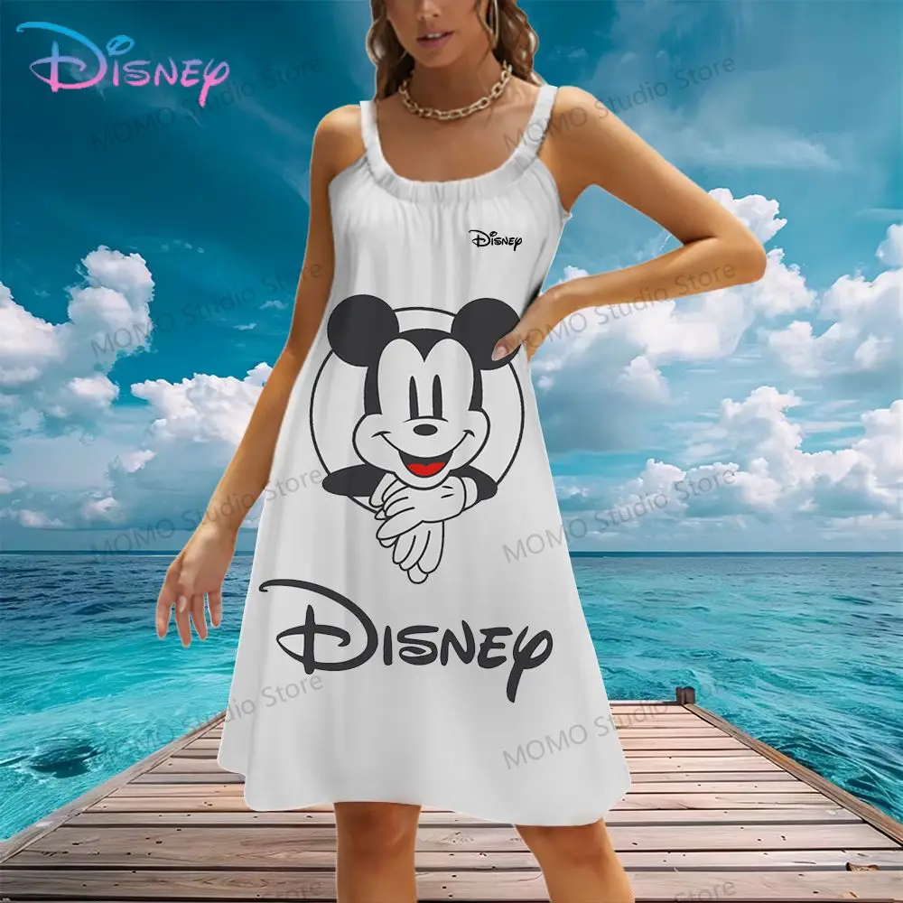 Sling Women's Beach Dress Minnie Mouse Disney's Mickey Leisure Female Clothing Summer Fashion Kawaii 2024 Cheap Clothes S-3XL