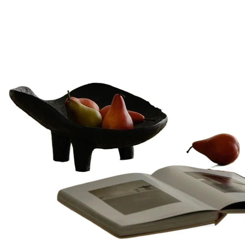Black Fruit Plate Resin Storage Tray Ornament Retro Art Decoration Medieval Living Room Coffee Table Light Luxury