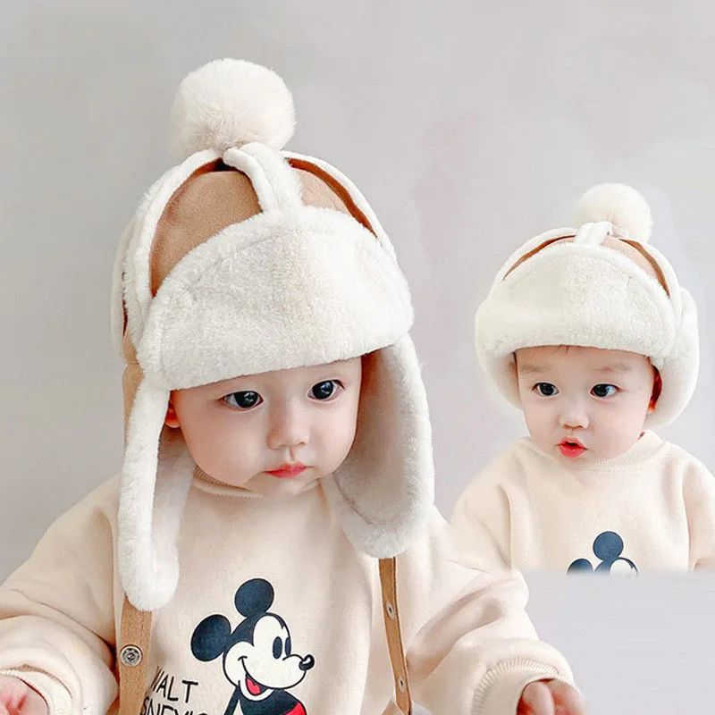 Winter Kids Baby Bomber Hats Korean Fashion Thicken Warm Toddler Infant Plush Ear Protection Hat Outdoor Children\'s Lei Feng Cap