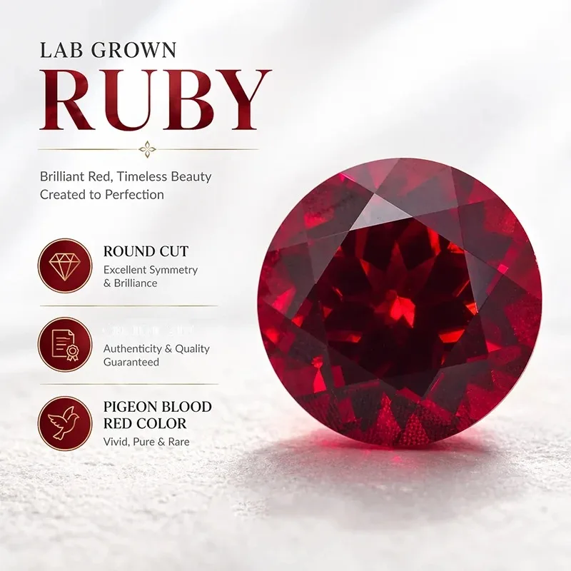 Lab Grown Ruby Round Cut Pigeon Blood Red Color DIY Charms Jewelry Making Main Materials Selectable Certificate