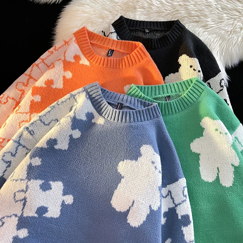 

Пуловер Осень Зима Новый Повседневный Ветрозащитный Теплый Мягкий Верхняя одежда с v-образным вырезом Мужской вязаный свитер с медведем Базовое пальто с длинными рукавами Топы