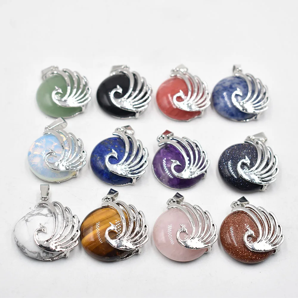 Wholesal 12pcs/lot Natural Stone Phoenix Pendants for Necklace Woman Purple Crystal Chakras lapis lazuli Pendant Fashion Jewelry