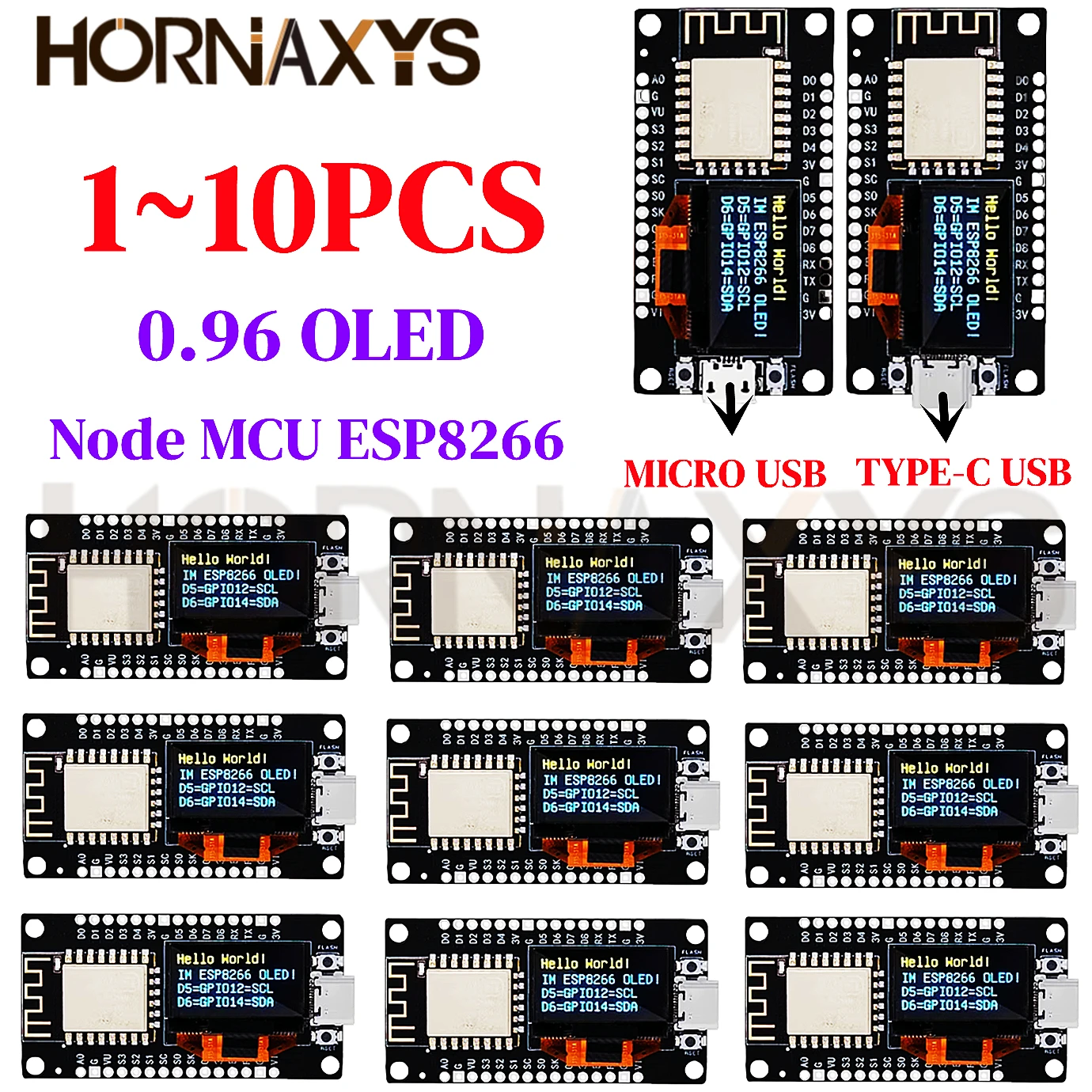 1-10pcs/NodeMCU ESP8266 Development Board With 0.96 Inch OLED Display CH340G ESP-12F WiFi Module TYPE-C USB For Arduino