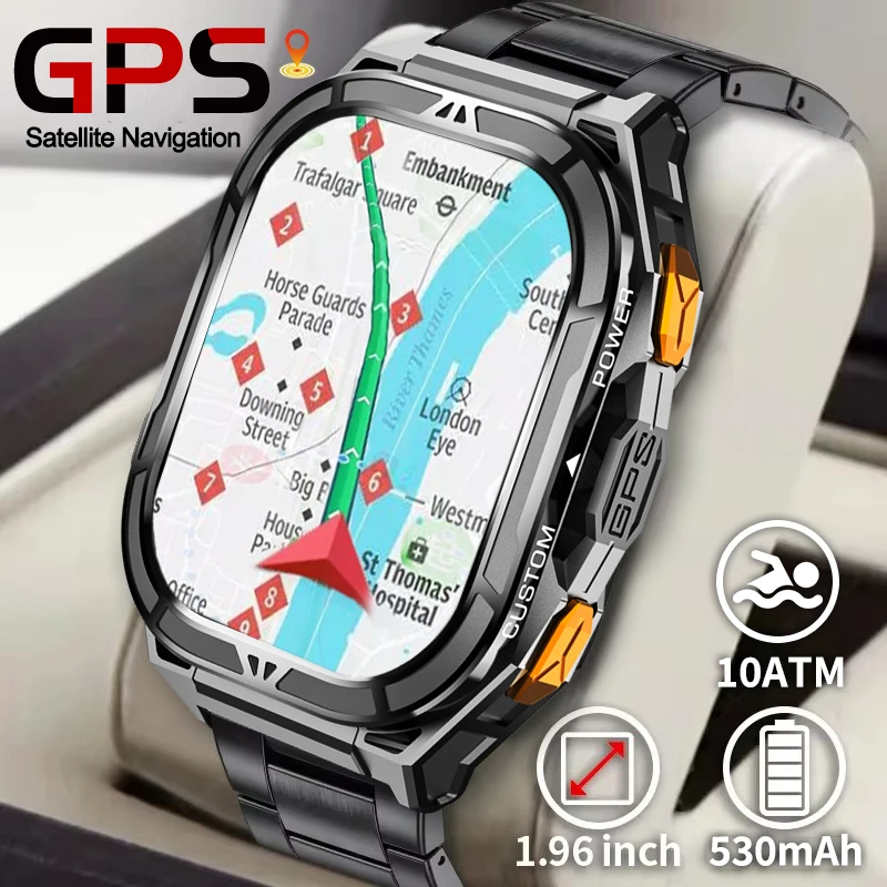 

Новые мужские умные часы в стиле милитари T-REX 3 с GPS, 1,96-дюймовый AMOLED-экран, 10 АТМ, водонепроницаемые, 530 мАч, умные часы с Bluetooth-вызовом