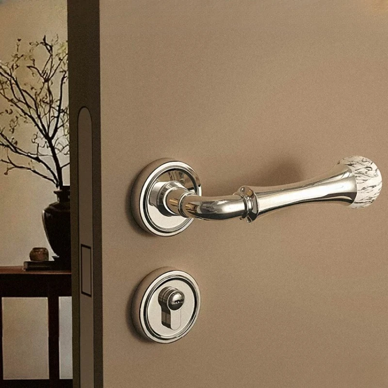 

Jade Crystal Ball Door Lock Vintage Bright Silver Handle French Silent Magnetic Anti Rust Magnificent Bedroom Wood Latch