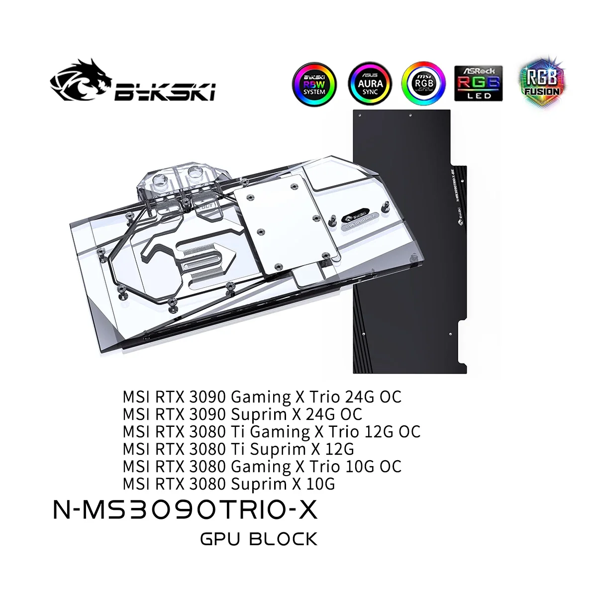 

Bykski N-MS3090TRIO-X GPU Water Block For MSI RTX 3080 3090 GAMING X TRIO/ SUPRIM Graphic Card,VGA Cooler 5V A-RGB/12V RGB/SYNC