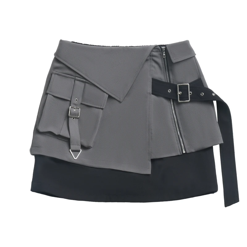Conjunto de calças de trabalho design legal preto cinza cor bloco drapeado rugas-resistente outono nova jaqueta solta subcultura calças compridas conjunto