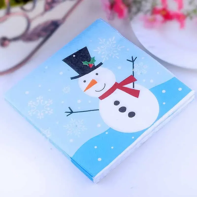 40/60/80/100pcs Rapid Logistics Christmas Snowman Print Napkins Snowflake Blue Face Napkins Holiday Banquet Placemat 33*33cm