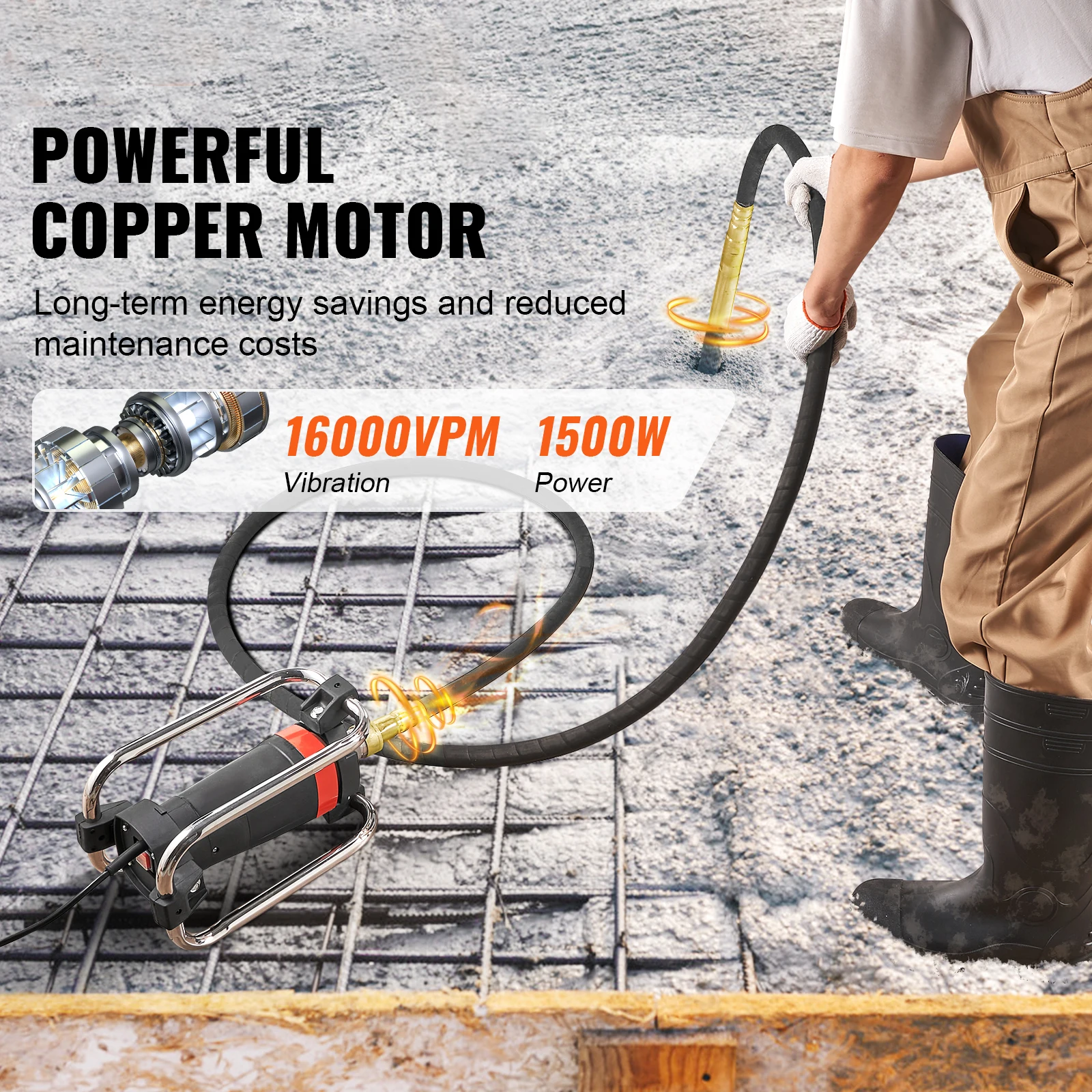 SucceBuy هزاز الخرسانة الكهربائية 1300 واط 16000 VPM 2HP محرك نحاسي يده قلم رصاص محمول إزالة فقاعة الهواء والمستوى