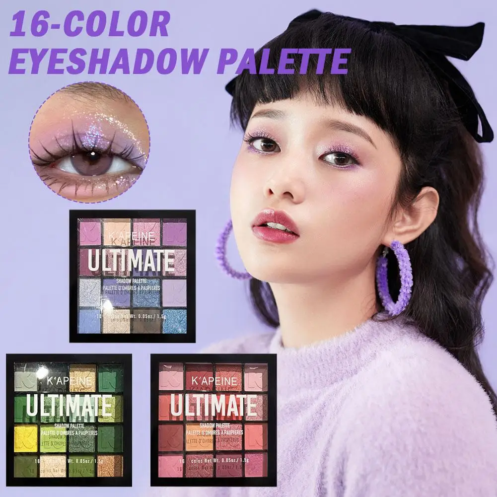 Paleta de sombra de ojos de 16 colores, brillo mate nacarado, hace espíritu claro, brillo, polvo delicado, sombra de ojos fácil de verde I8B4