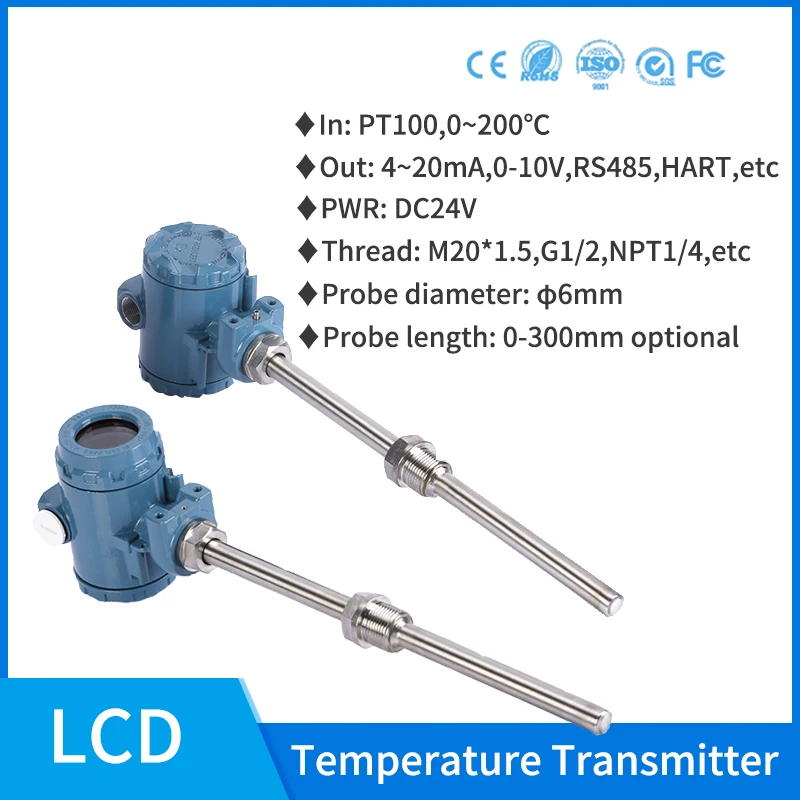 Temperatura Medição Sensor Transmissor com Protocolo Hart China Fábrica Rs485 420ma 800 Graus Pt100 Alta