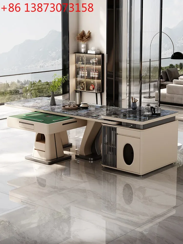 

Mahjong table Island table Tea Dual-purpose household multi-functional rock slab table Automatic motor