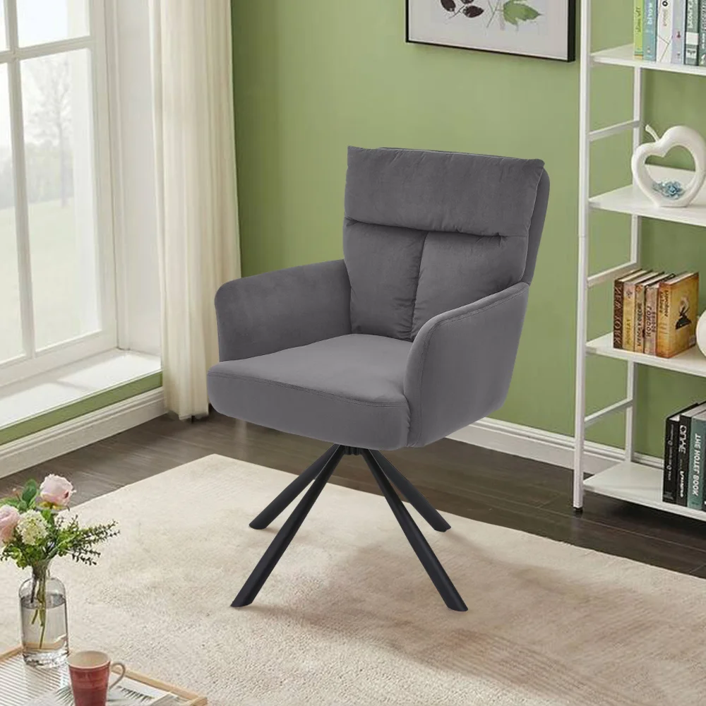 Modern Household Upholstered Swivel Armchair with Black Legs for Living Room Bedroom