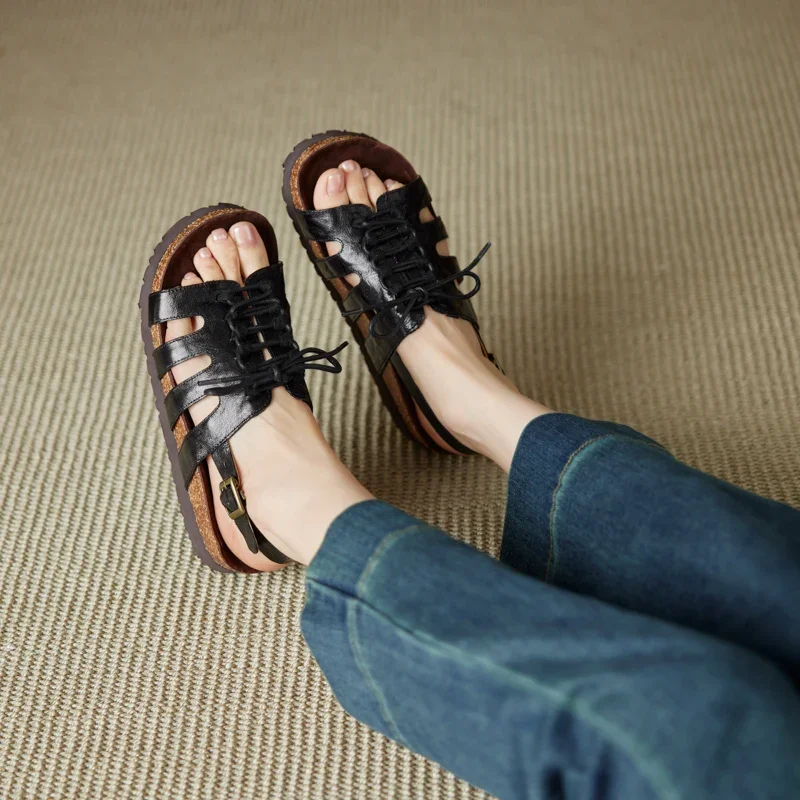 

Новинка 2023 года, летние женские сандалии из натуральной кожи, женская обувь из воловьей кожи высотой 22-25 см + овчины + свиной кожи, туфли-лодочки с ремешком на задней петле