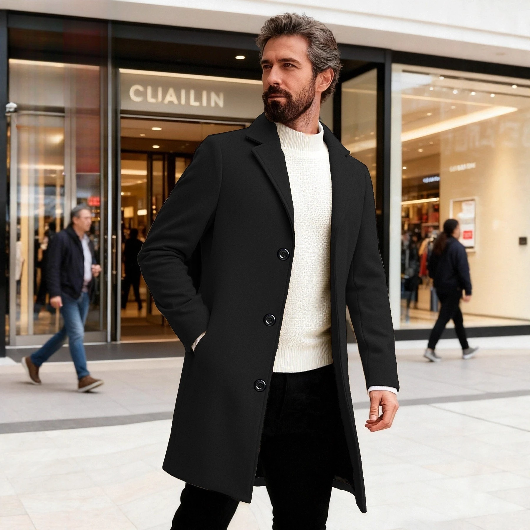 

2025 Factory Straight Hair Men's Spring and Autumn European Size Enlarged Solid Color Single-breasted Casual Trench Coat