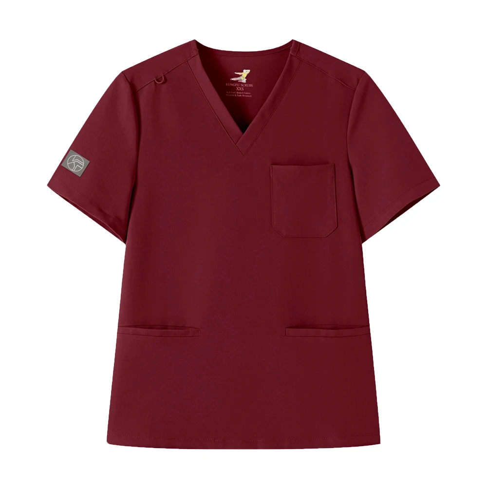 KUNGFU SCRUBS-Camiseta con cuello en V para mujer, uniforme clínico de enfermería, Top clásico de moda de alta calidad