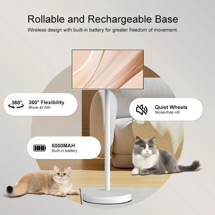 21.5 Inch Display Lcd Touch Screen Indoor Android 12 Advertising Portable Mobile Floor Standing Smart TV