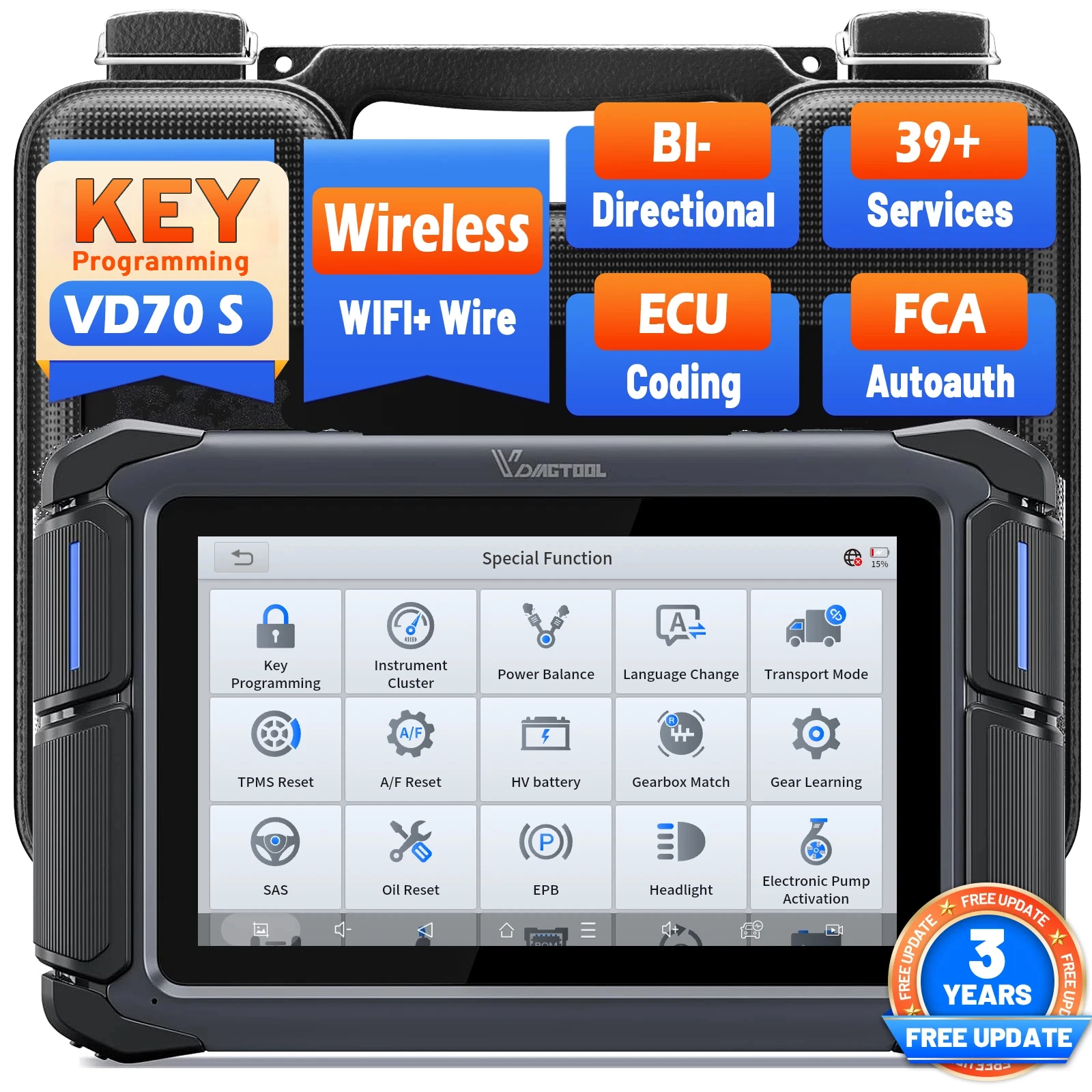 EU Warehouse VDIAGTOOL VD70S 2 Scanner Bidireccional Car Remote Programming Device Latest Diagnostic Machine for Vehicles