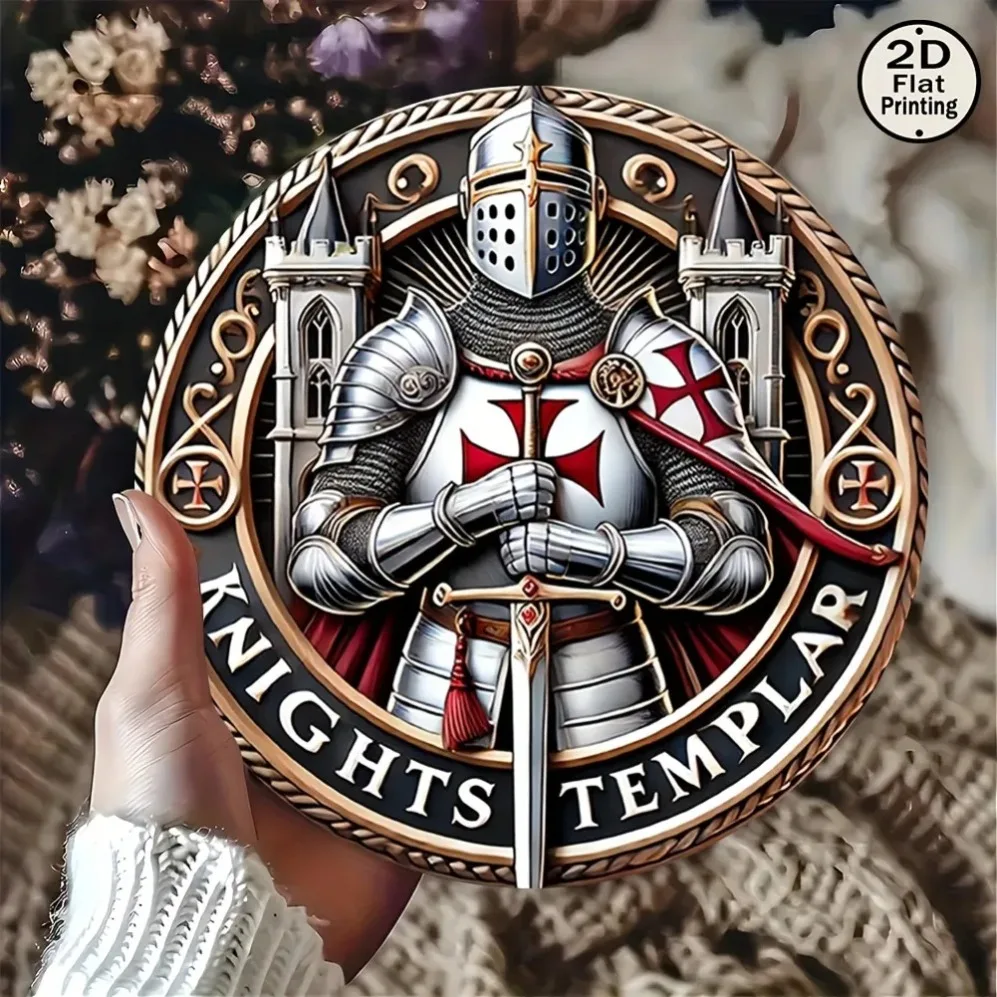 Chivalry Fusion Mittelalterliches Dekor – Vintage 2D Flat Knight Metallschild mit langem Schwert
