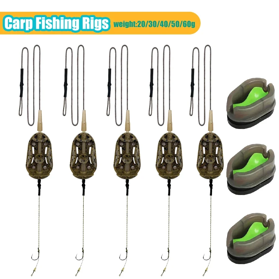 أدوات صيد السمك المربوطة مسبقًا، 5 قطع من أدوات تغذية الشعر مع خطافات شائكة لصيد سمك الشبوط، مجموعة أدوات أدوات طرفية جاهزة للاستخدام