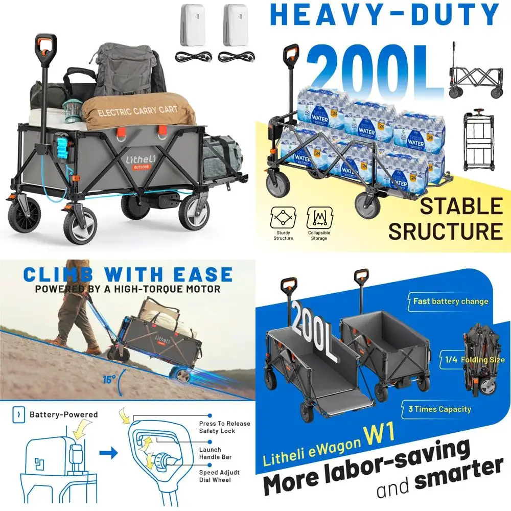 

Heavy-Duty Foldable Utility Wagon with 200L Capacity, 300 lbs Load, All-Terrain Wheels, Variable Speed Control for Outdoor Use