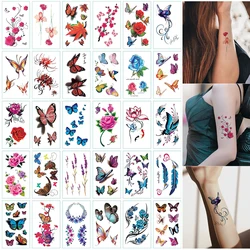 30Pcs/Pack 3D Butterfly Flower Feather Pattern Temporary Tattoo Sticker,Small Size Body Arm Shoudler Wrist Fake Tattoo Sticker