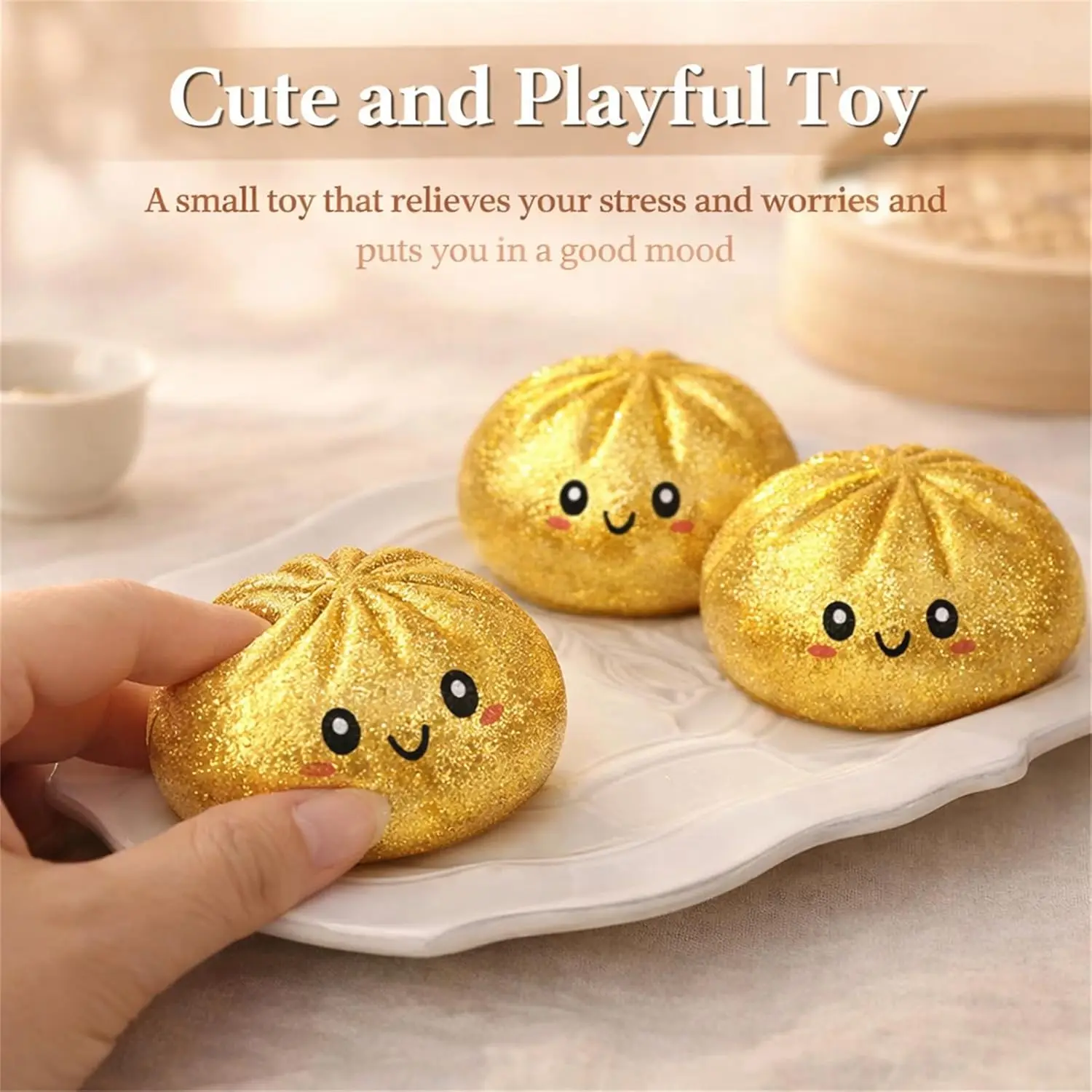 Mainan Squishy Pangsit Berkilau dengan Kotak, Mainan Sensorik Lembut untuk Meredakan Stres, Mainan Fidget Pangsit Lucu Slow Rising, Hadiah untuk Anak-anak dan Dewasa