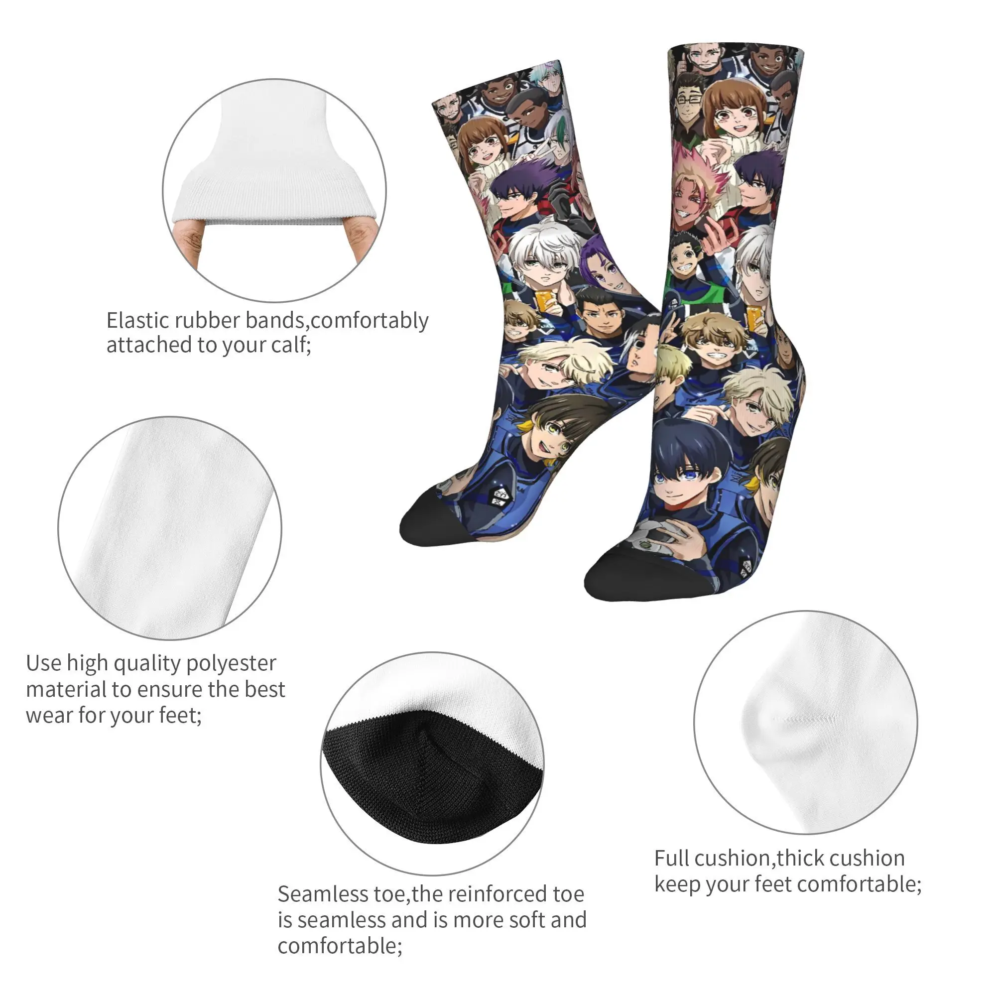 Blue Lock Anime Socks  Graphic Stockings Non-Slip Men Socks Warm Soft Winter Retro Running Socks