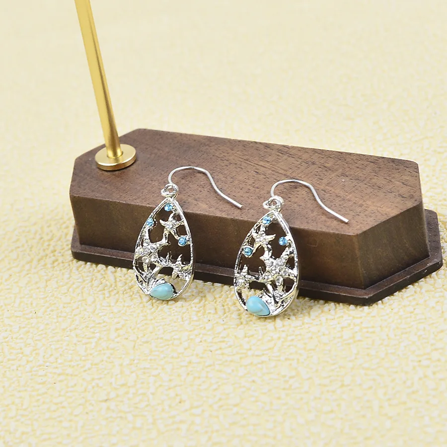 DIY accessories European and American fashion light luxury high-end sense diamond-encrusted starfish pendant earrings Bohemian o