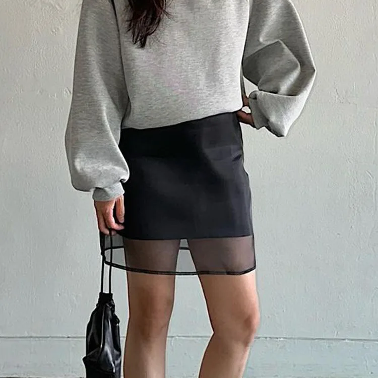 European And American Double-layered Mesh See-through Mini Skirt Women's Casual Fashion High-waisted Bodycon Skirt Short Skirt