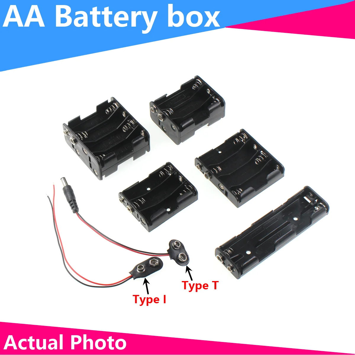 

AA Back-to-back battery box AA 2X 3X 4X 6X 8X with 9V clasp 9V cable Double strip battery holder Vertical Horizontal I T plug so