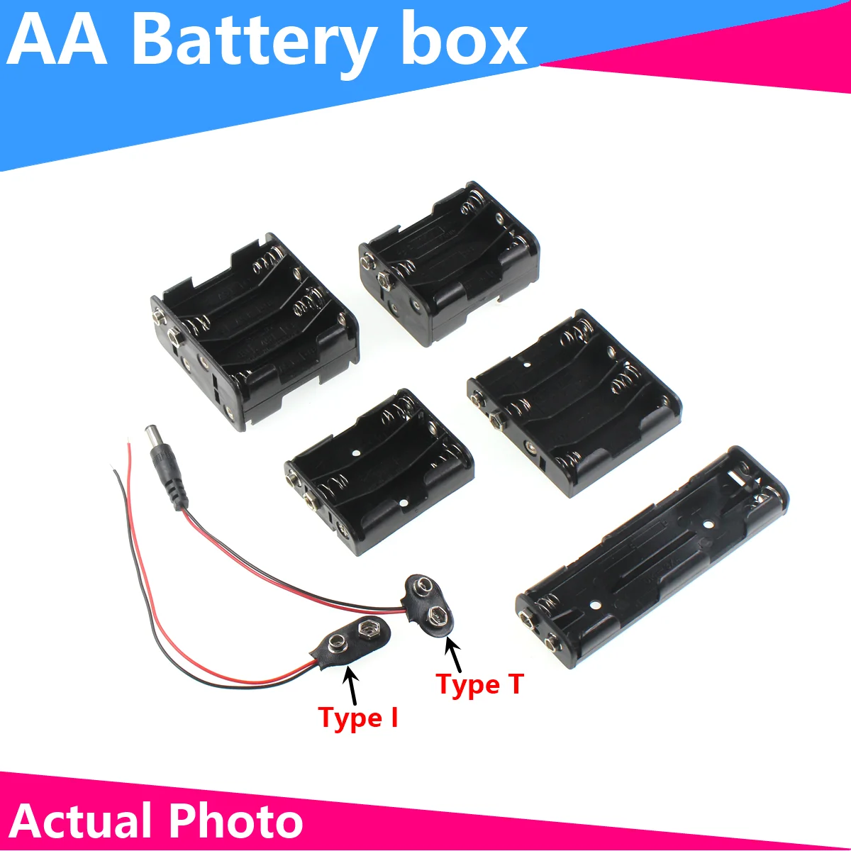 AA Back-to-back battery box AA 2X 3X 4X 6X 8X with 9V clasp 9V cable Double strip battery holder Vertical Horizontal I T plug so