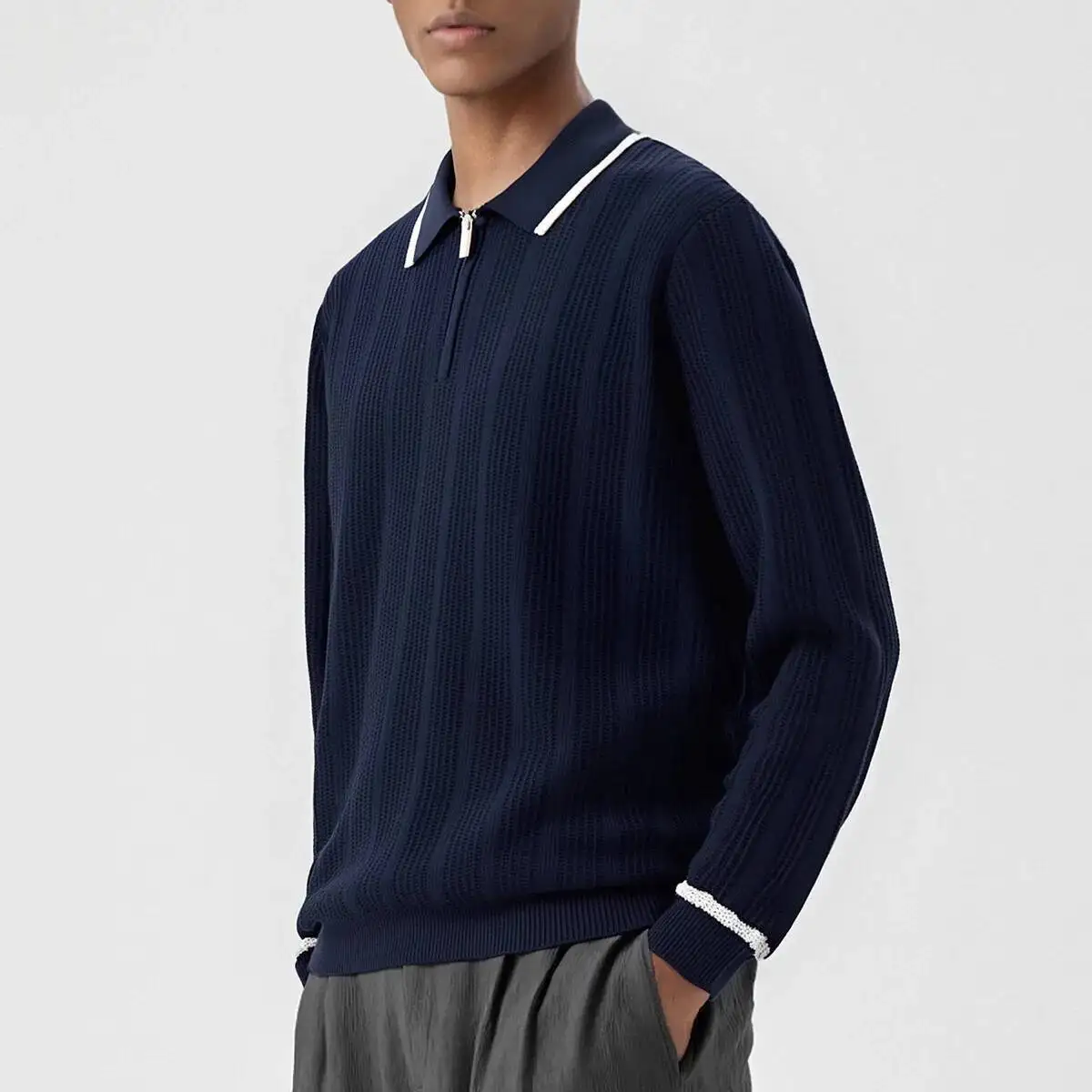 Man Sweater High Quality New Men's Retro Knitting Sweater Contrast Color Lapel Collar Comfortable Men's Knitted Pullover