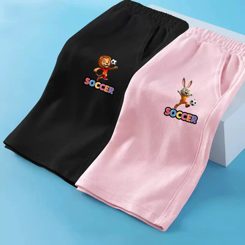 2026 Sommer Fußball-Sweatshorts für Jungen und Mädchen mit Tier-Cartoon-Motiven, Niedliche Strickshorts, Kinder-Baumwollhosen 3-14 Jahre