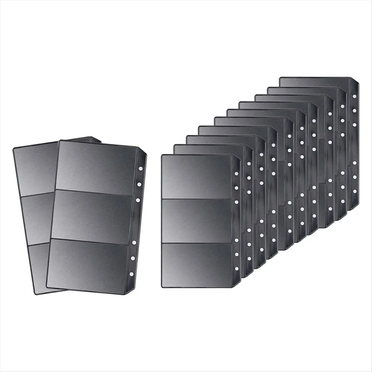 A75K 12pcs Black A6 Binder Pockets PVC Cash Envelopes Budget Money Zipper Pouch Reusable Envelopes for Cash 3 Grid
