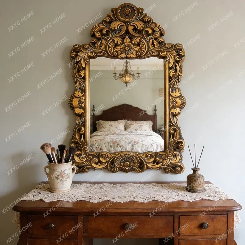 XXClassical carved advanced makeup mirror retro home living room decorative mirror