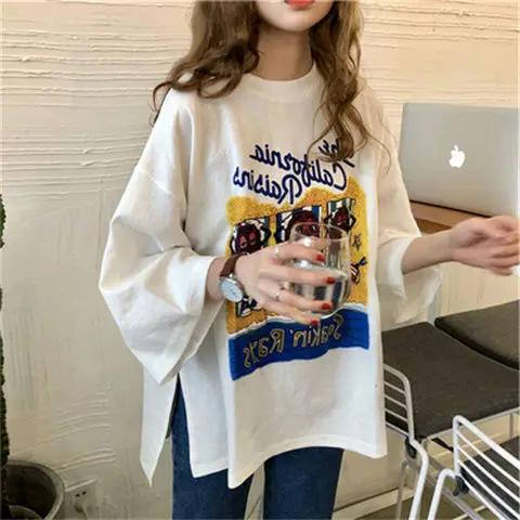 

Women Long T-shirt Oversized Letters Graffiti Multi-Printed Cute Stretch Streetwear Tees