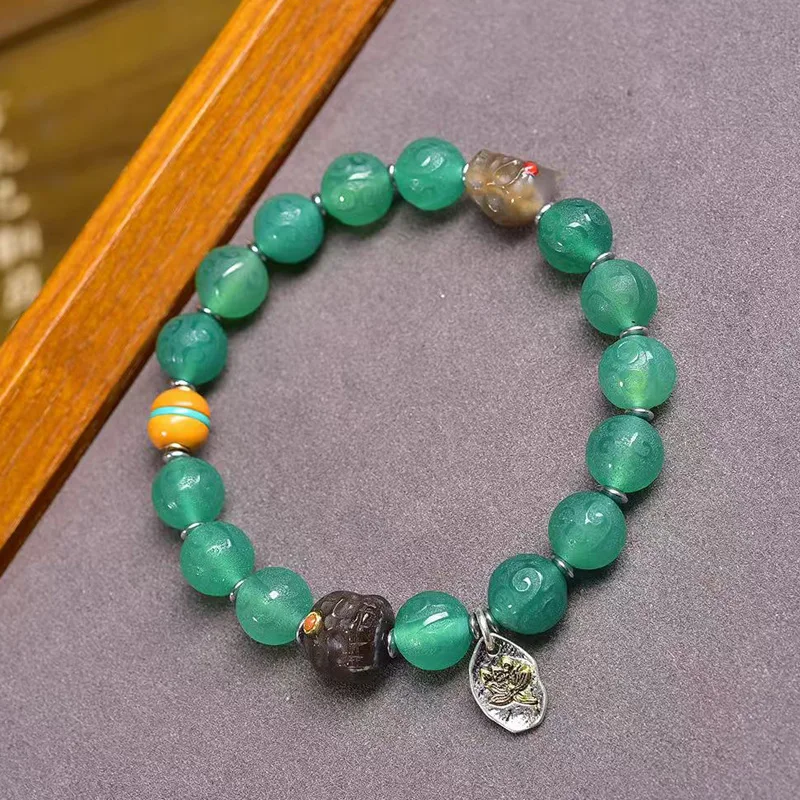 Natural Bead Bracelet with Tibetan Style Buddhist , Southern Red Agate, Sherpa Bread Beads, and Accessories