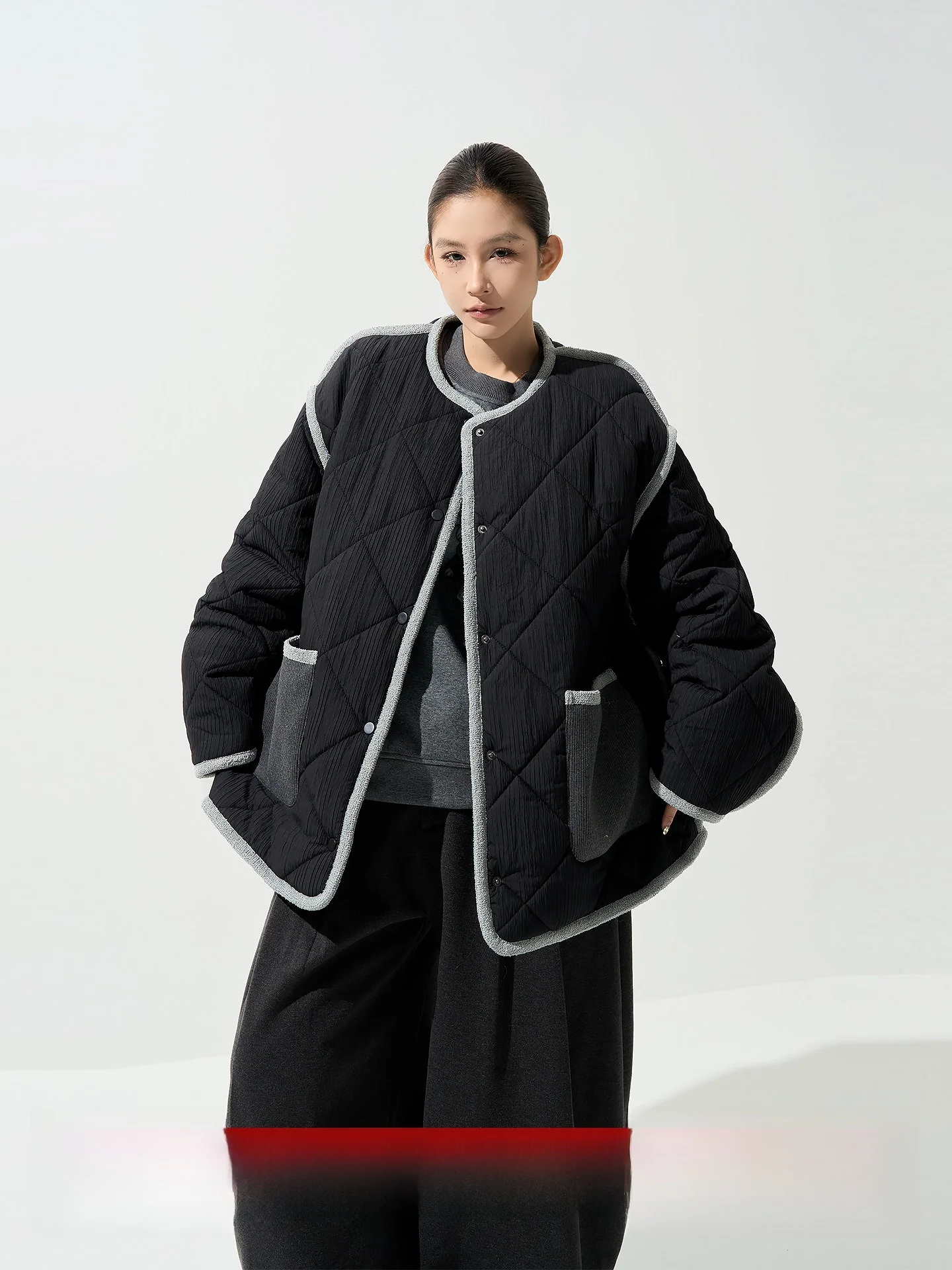 

Wutong Thickened Diamond Grid Long Sleeve Cotton Jacket Women's Autumn Winter Korean Style Vintage Loose Warm Cotton Coat Top