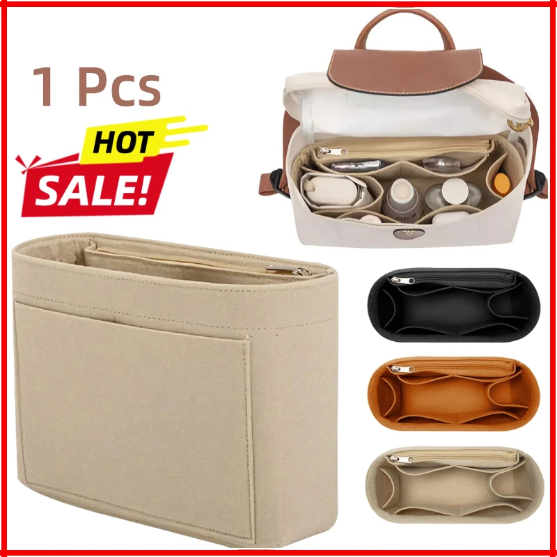 Felt Purse Organizer Insert with Multi Pockets, Bag-in-Bag Liner for Handbags & Backpacks, Travel Makeup Storage Bag