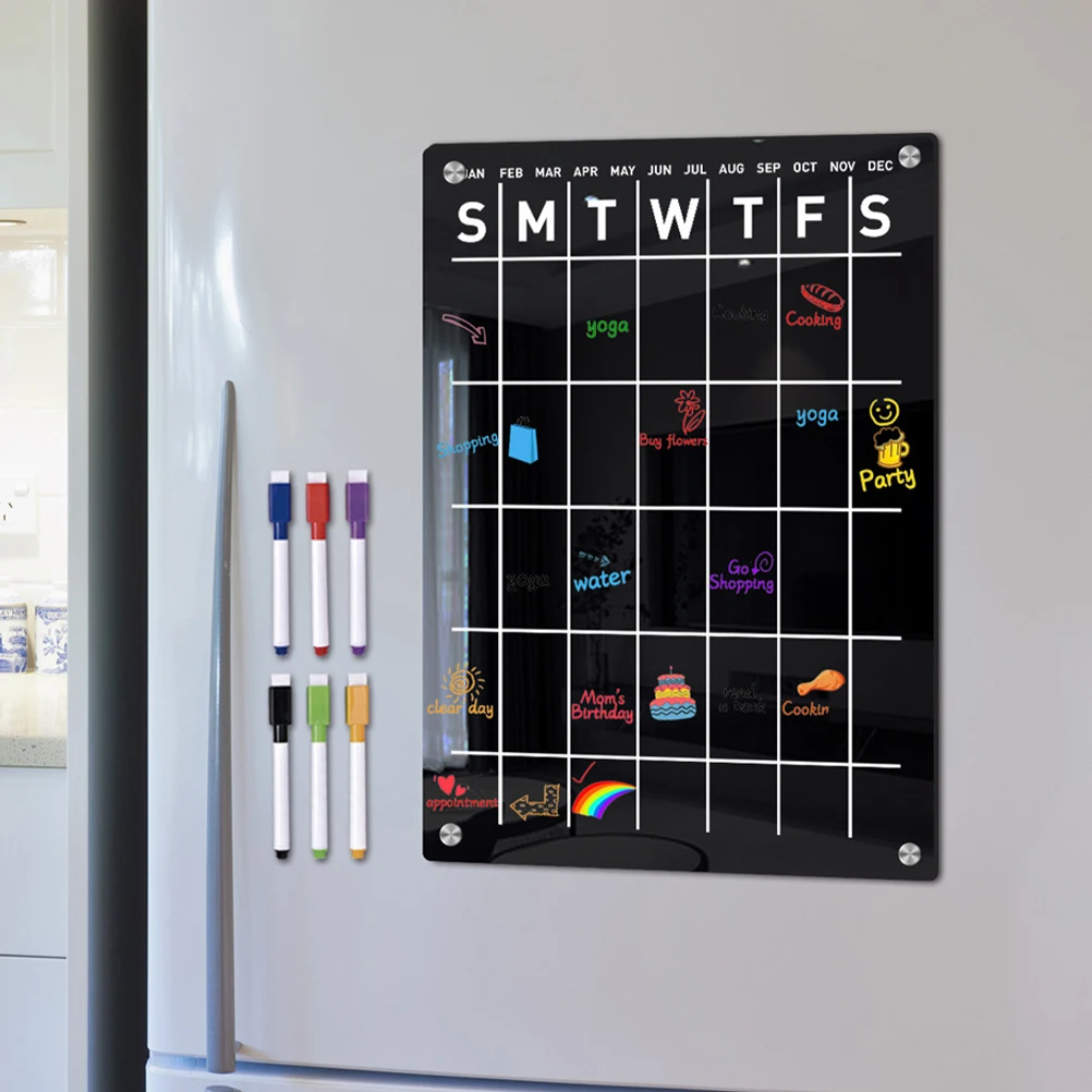 

7pcs Magnetic Message Board Set Black Weekly Erasable Planner Kit Sticker Reminder Whiteboard Kitchen Fridge Schedule