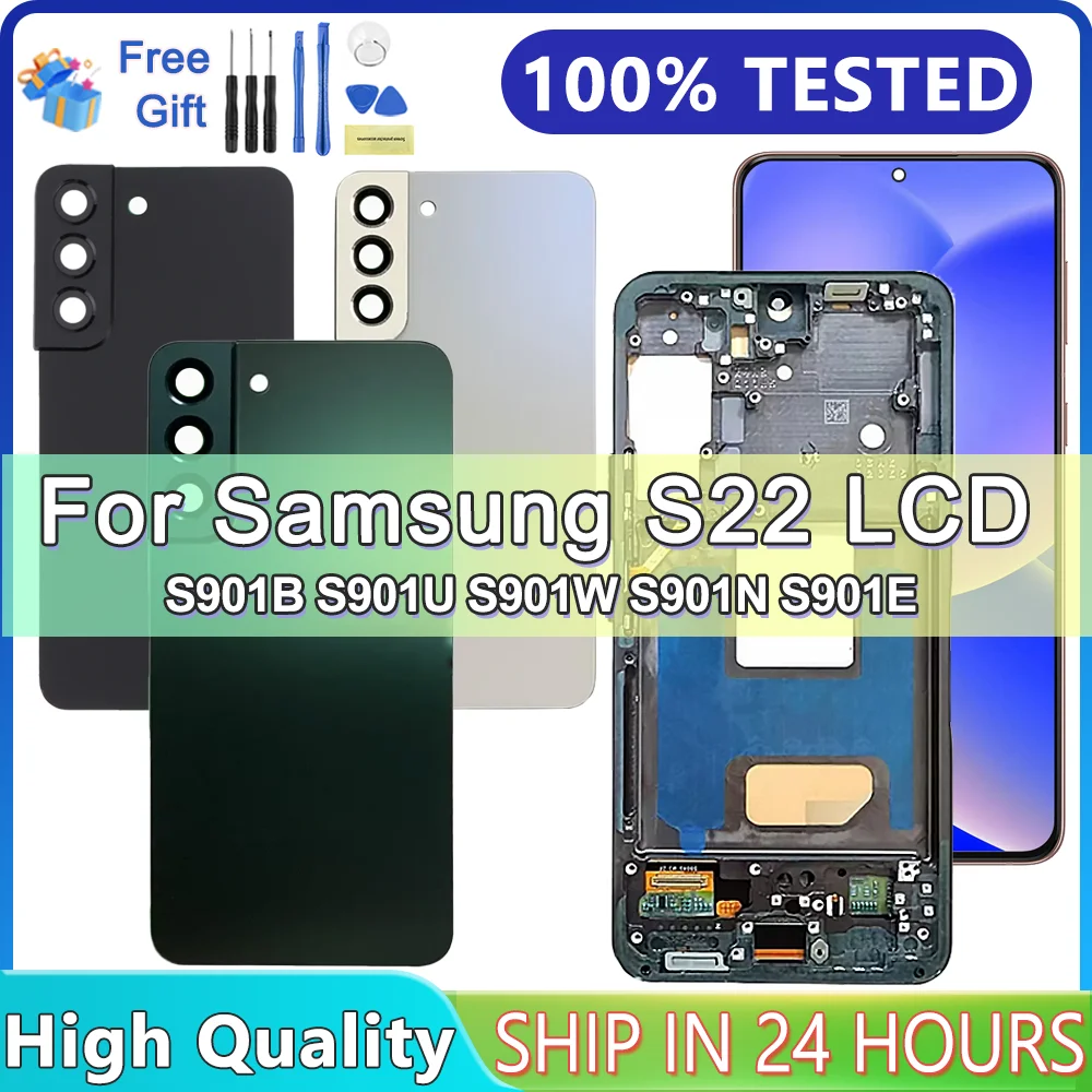 100-tested-incell-s22-lcd-display-touch-screen-digitizer-assembly-replacement-with-frame-for-samsung-galaxy-s22-5g-s901b-s901u
