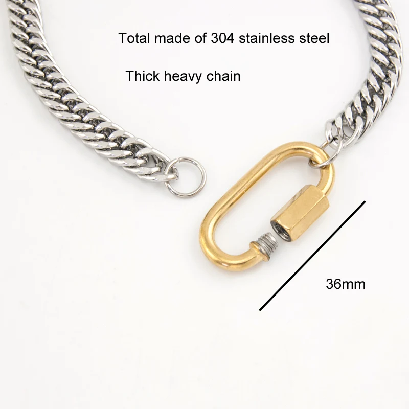 Women Men Statement Stainless Steel Carabiner Clasp Necklace Chunky Thicker Heavy Chain Golden  Jewelry Collar Choker