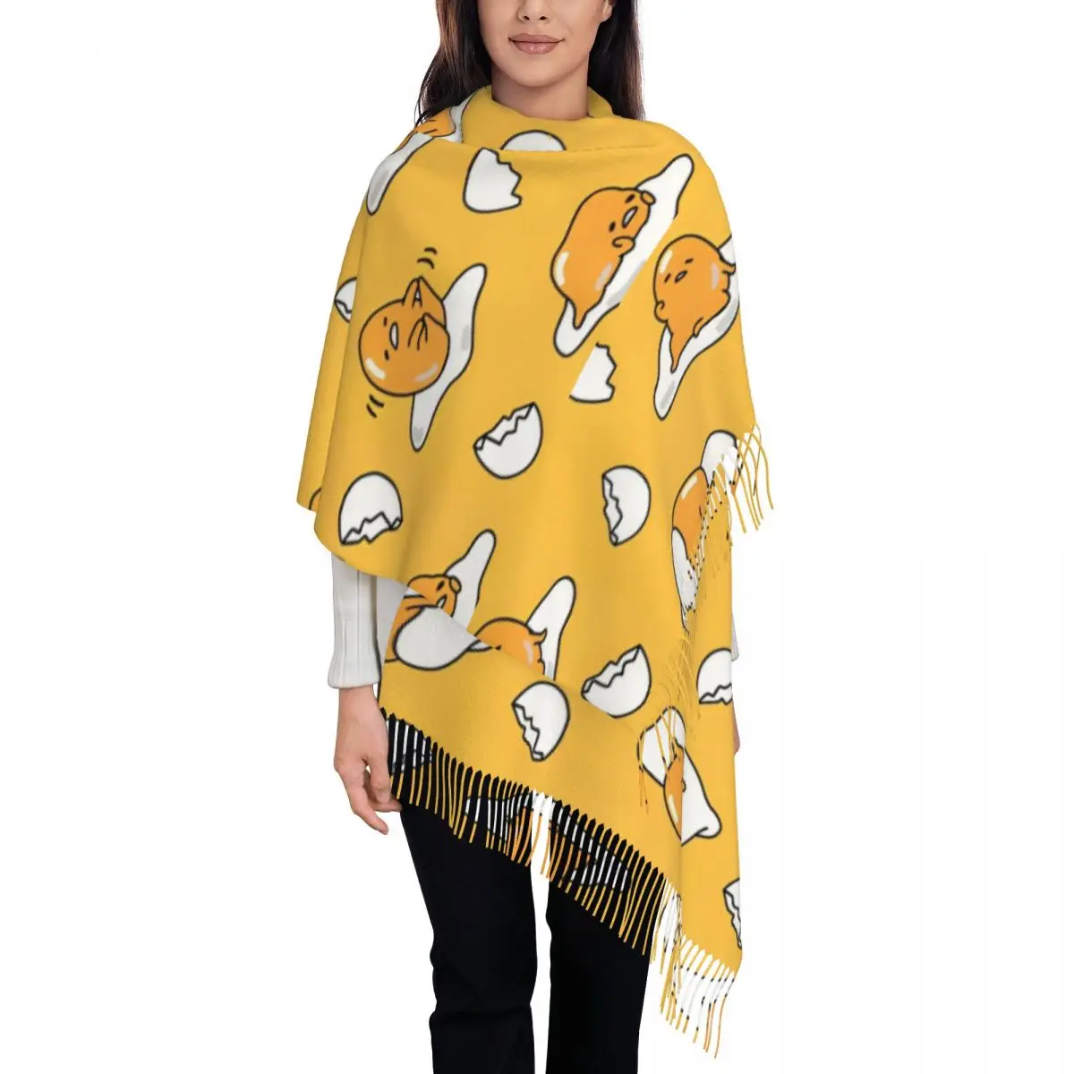 Women's Tassel Scarf Gudetama The Lazy Egg Long Winter Warm Shawl and Wrap Gifts Cashmere Scarf