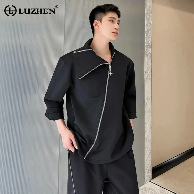 

LUZHEN 2024 Stylish Male Asymmetric Double Zipper Design Original Casual Versatile Coat Men Trendy Turtleneck Sweatshirt LZ5958