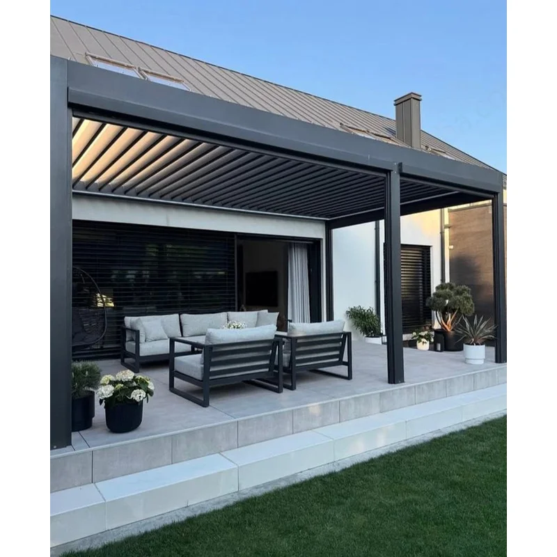Factory Price 4X4 Aluminum Bioclimatic Motorized Louvered Balcony Pool Pergola LED Waterproof Sunshade Eco-Friendly