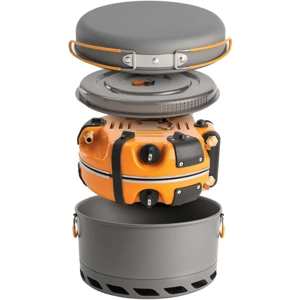 A Genesis Basecamp Backpacking and Camping Stove Cooking System with Camping Cookware